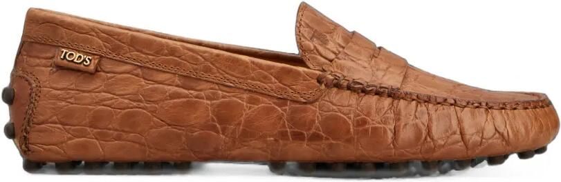Tod's Gommino leren loafers met reptielreliëf Bruin