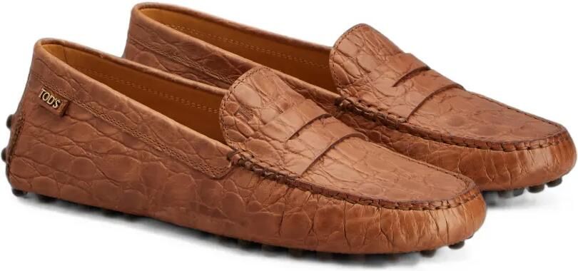 Tod's Gommino leren loafers met reptielreliëf Bruin - Foto 4