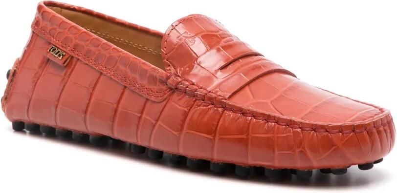 Tod's Gommino loafers met krokodillen-reliëf Oranje