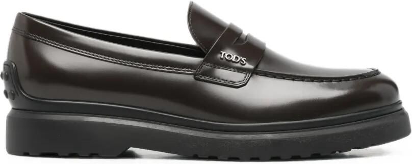 Tod's Leren loafers met logoplakkaat Bruin