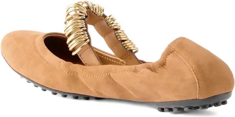 Tod's Suède ballerina's met gouden ring Bruin