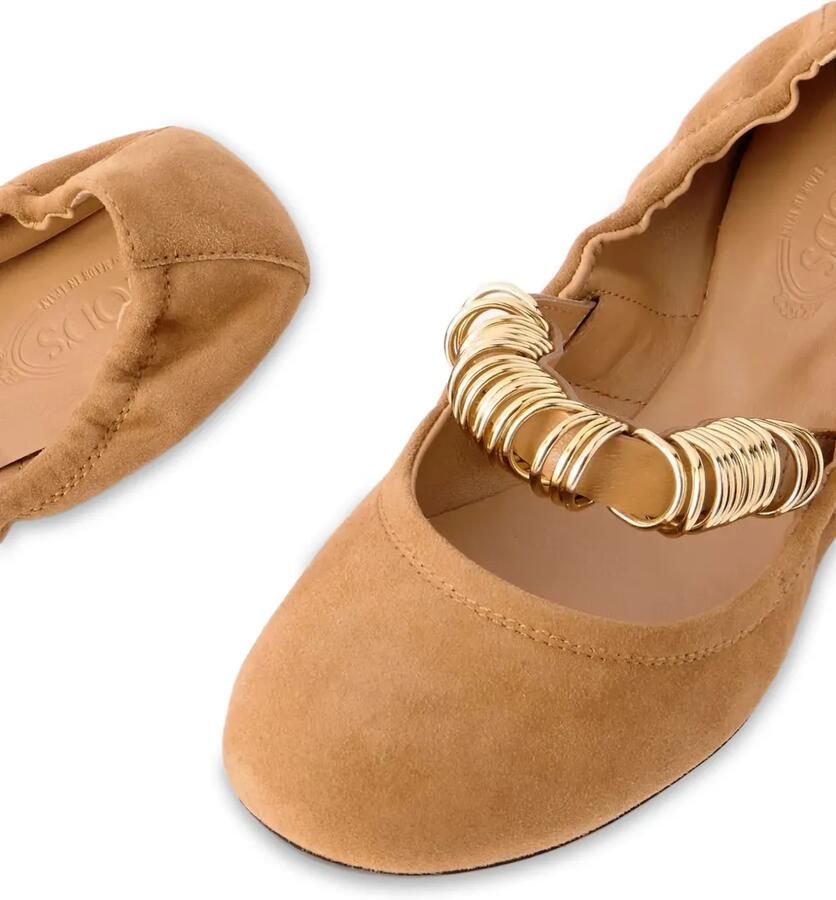 Tod's Suède ballerina's met gouden ring Bruin - Foto 2