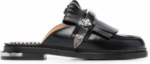 Toga Pulla Muiltjes met franje afwerking BLACK HARD LEATHER