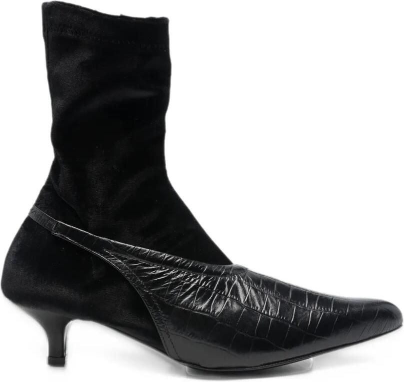 Toga Pulla croc-embossed velvet ankle boots Zwart