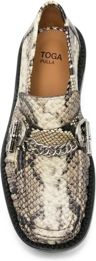 Toga Pulla Loafers met kettingdetail en slangenhuid-effect Beige - Foto 3