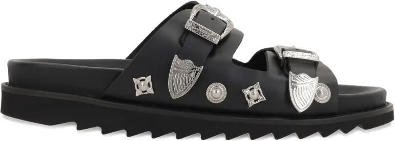 Toga Virilis Leren sandalen met studs en gespbandje Zwart