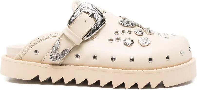 Toga Virilis Leren slippers verfraaid met gesp Beige