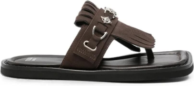 Toga Virilis Sandalen met vierkante neus en franje Bruin