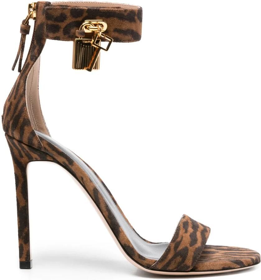 TOM FORD 105 mm sandalen met luipaardprint en hangslot Bruin