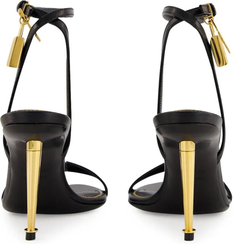 TOM FORD 85 mm leren sandalen met hangslot en puntige neus Zwart