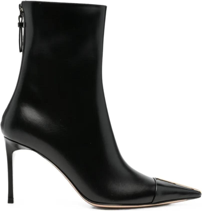 TOM FORD Enkellaarzen met puntige neus en metalen neusdetail Zwart