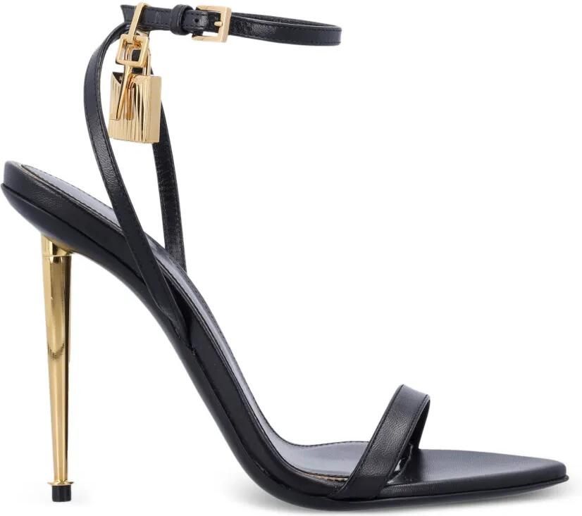 TOM FORD Glanzende leren sandalen met hangslot en puntige neus Zwart