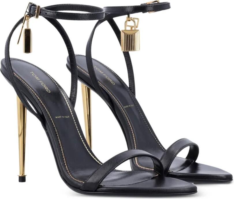 TOM FORD Glanzende leren sandalen met hangslot en puntige neus Zwart - Foto 3