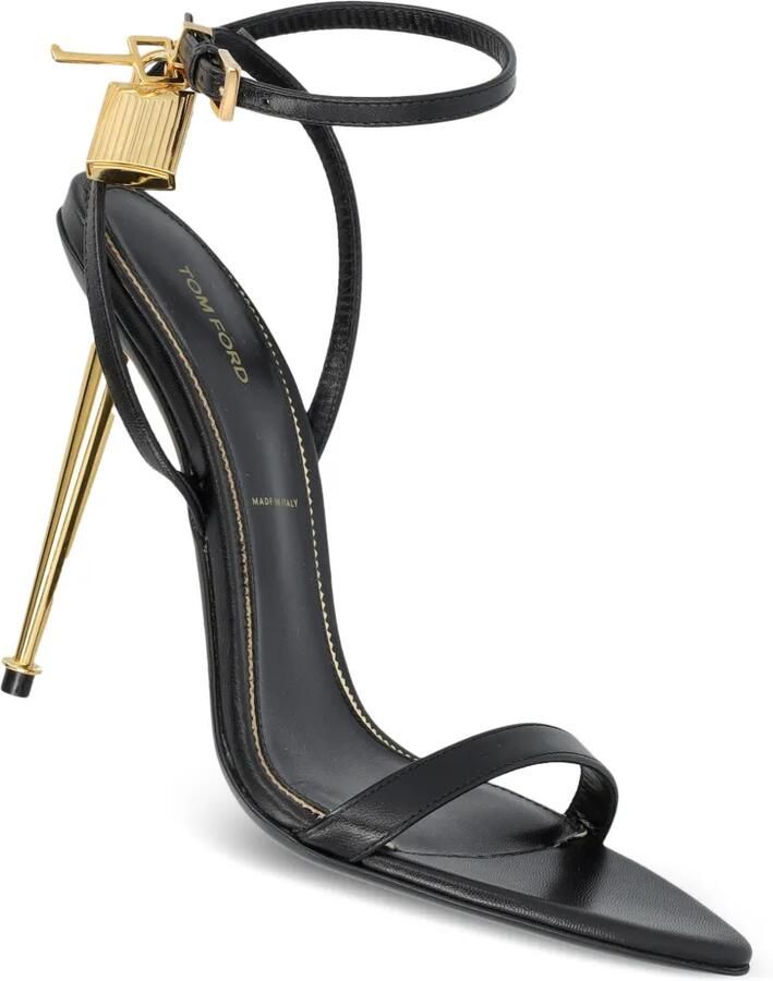 TOM FORD Glanzende leren sandalen met hangslot en puntige neus Zwart - Foto 2