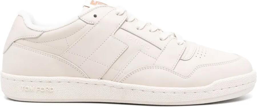 TOM FORD Leren sneakers met logo-reliëf Wit