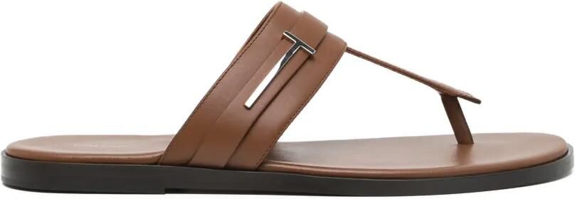 TOM FORD Leren teenslippers met logo Bruin