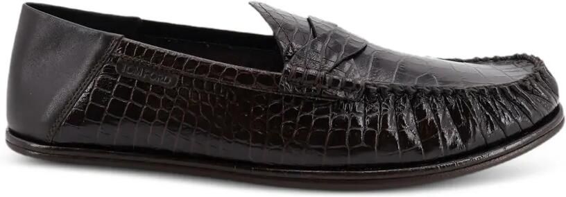 TOM FORD Sebastian loafers met alligator-print Bruin