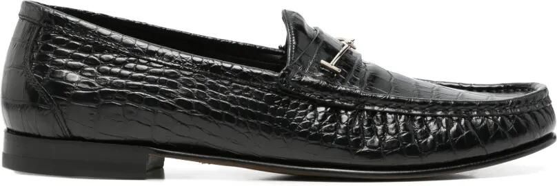 TOM FORD Loafers met krokodillen-reliëf en T-bandje Zwart - Foto 4
