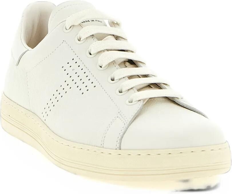 TOM FORD perforated-logo leather sneakers Wit - Foto 2