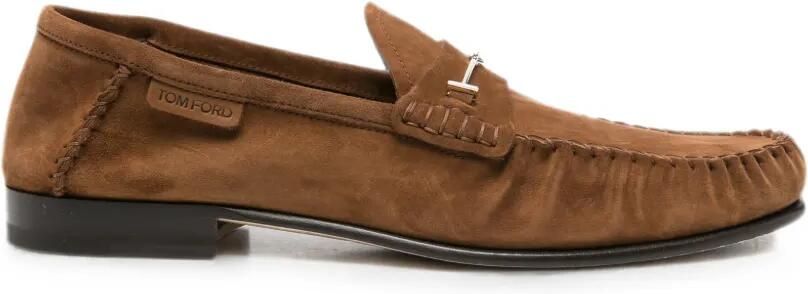 TOM FORD Ripley suède loafer met dubbele T-hardware Bruin