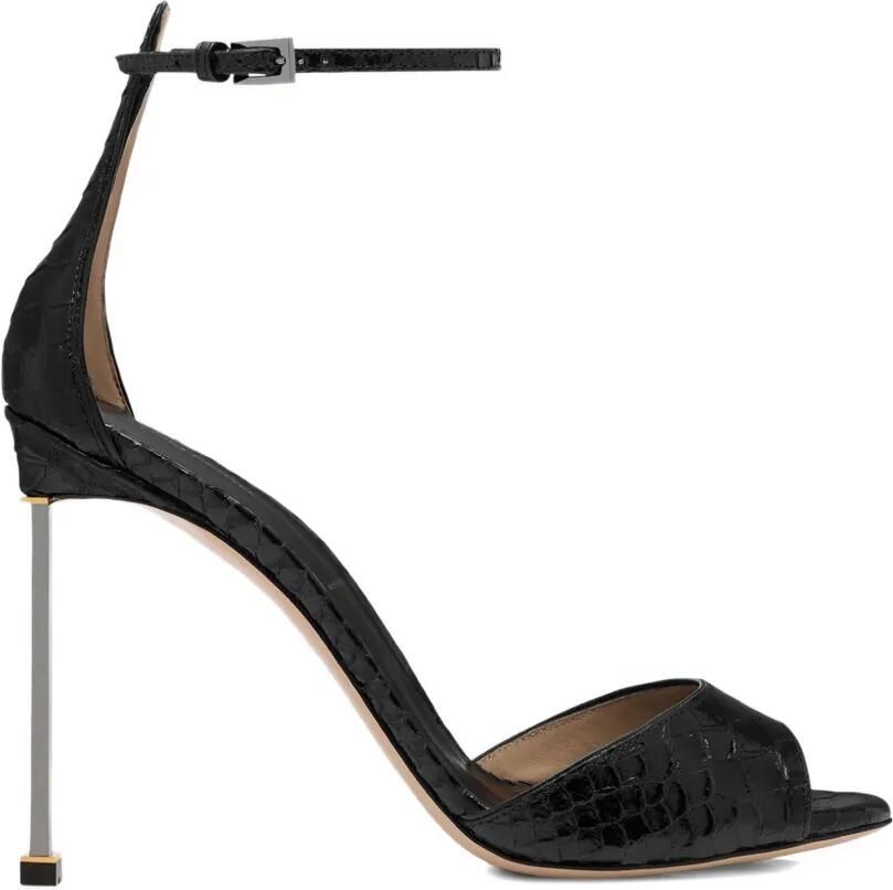TOM FORD Semi glanzende sandalen met python-effect en enkelbandje Zwart