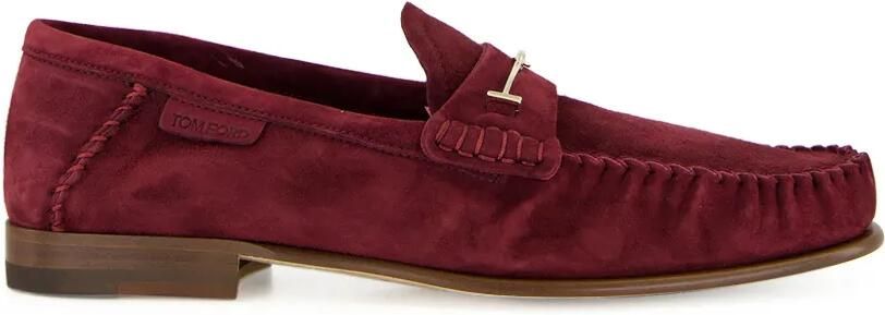 TOM FORD Suède loafers met T-bandje Rood