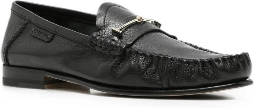 TOM FORD T-bar loafers van bewerkt leer Zwart