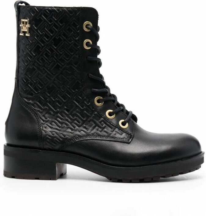 Tommy Hilfiger Biker boots met monogram reliëf Zwart