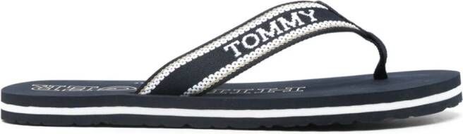 Tommy Hilfiger logo-jacquard flip flops Blauw