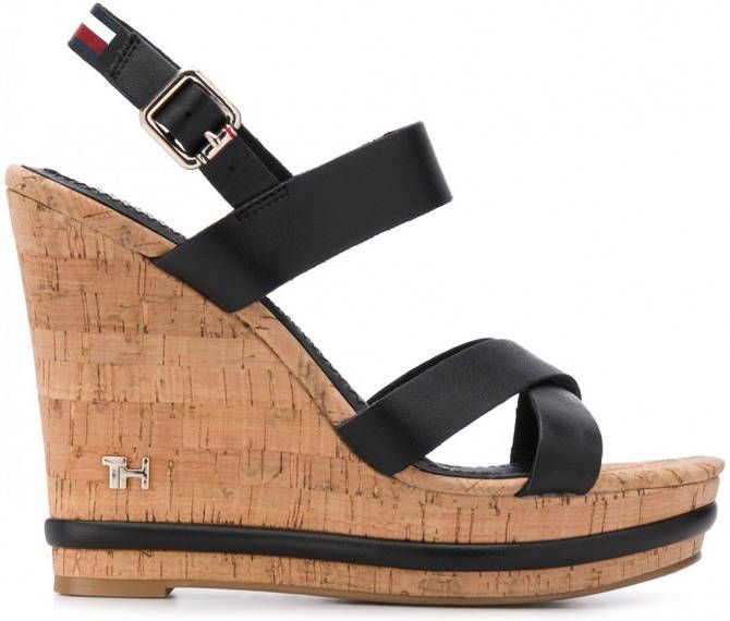 Tommy Hilfiger Sandalen met sleehak Zwart - Schoenen.nl