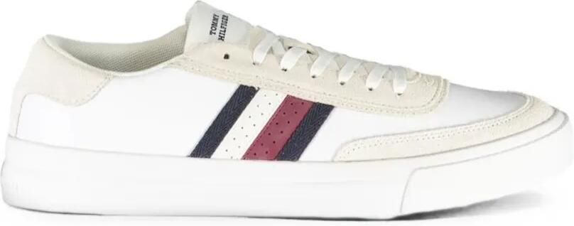 Tommy Hilfiger Gestreepte sneakers met suède vlakken Wit