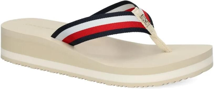 Tommy Hilfiger Gestreepte teenslippers met plateauzool Beige