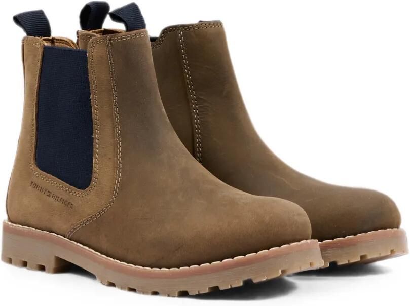Tommy Hilfiger Junior Leren enkellaarzen met elastisch vlak Bruin