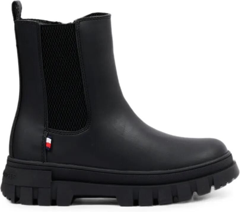 Tommy Hilfiger Junior Leren enkellaarzen met elastische vlakken Zwart