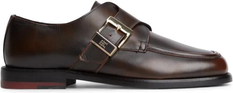 Tommy Hilfiger Leren derby schoenen met gespsluiting Bruin