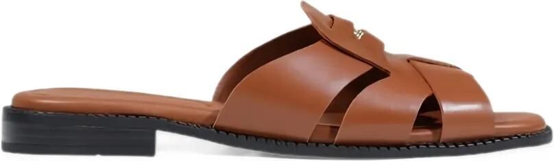 Tommy Hilfiger logo-plaque leather flat sandals Bruin