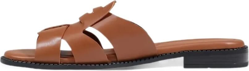 Tommy Hilfiger logo-plaque leather flat sandals Bruin - Foto 5
