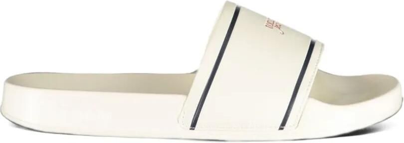Tommy Hilfiger logo-print stripe-detail slides Beige