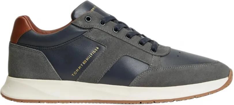 Tommy Hilfiger Leren sneakers met gemengde texturen Blauw
