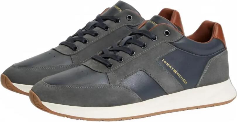 Tommy Hilfiger Leren sneakers met gemengde texturen Blauw - Foto 5