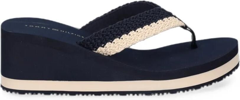 Tommy Hilfiger Teenslippers met gehaakt bandje en sleehak Blauw