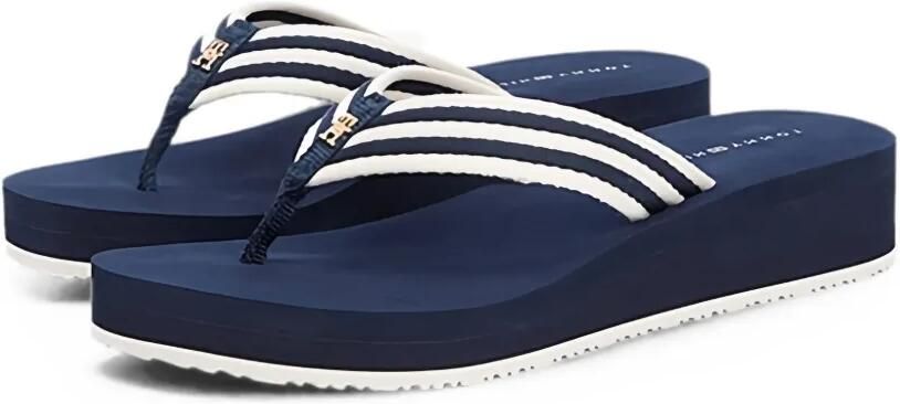 Tommy Hilfiger Teenslippers met plateauzool en streepdetail Blauw - Foto 2