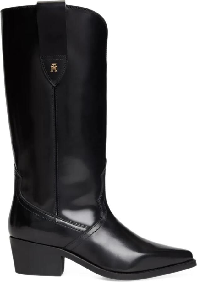 Tommy Hilfiger TH Monogram leather cowboy boots Zwart