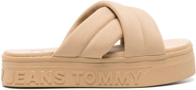 Tommy Jeans Slippers met logo-reliëf Beige