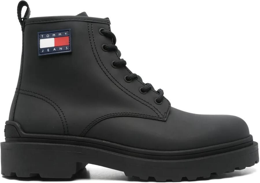Tommy Jeans Leren veterlaarzen Zwart