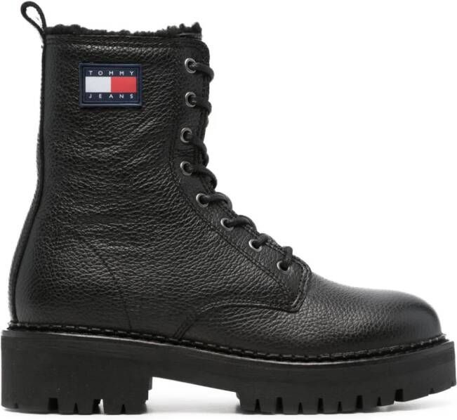 Tommy Jeans Leren combat boots Zwart