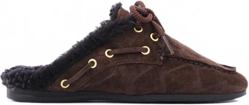 TORAL SHOES Blanche lammy muiltjes met krokodillen-reliëf Bruin