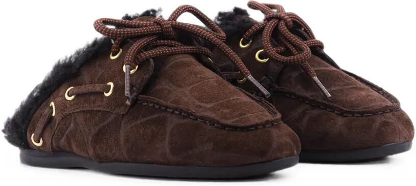 TORAL SHOES Blanche lammy muiltjes met krokodillen-reliëf Bruin - Foto 4