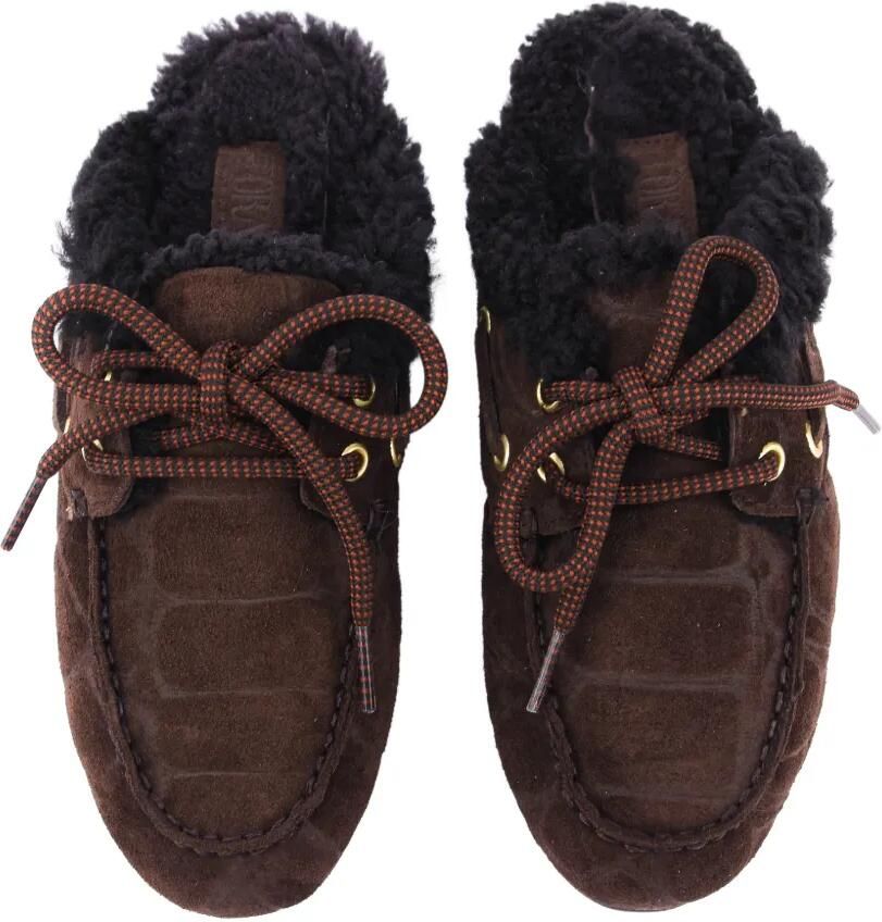 TORAL SHOES Blanche lammy muiltjes met krokodillen-reliëf Bruin - Foto 2