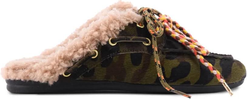 TORAL SHOES Blanche muiltjes met camouflageprint Groen